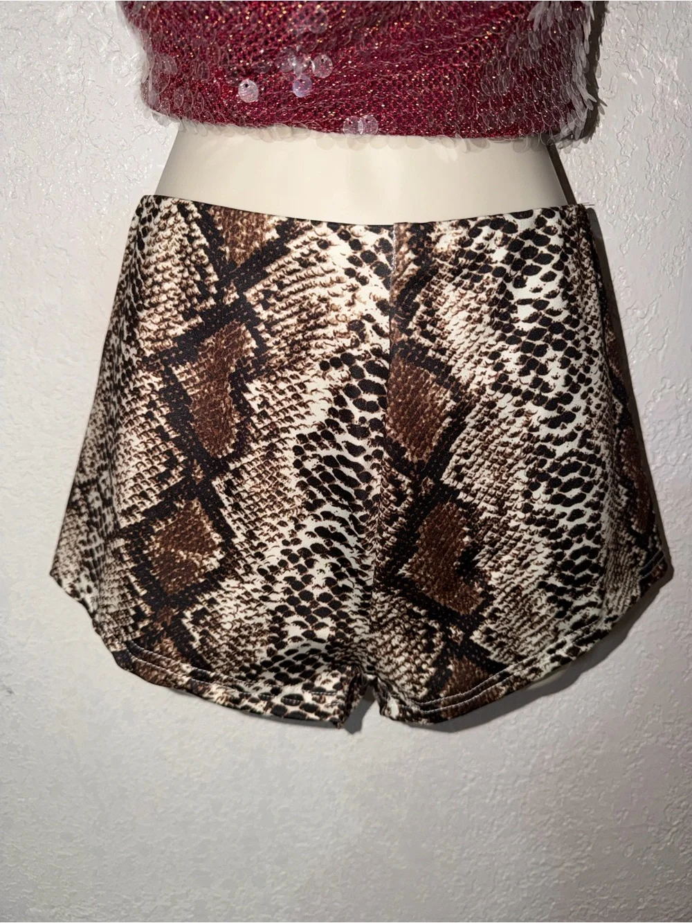 Two Piece Set Sequin Cowl Neck & Snake Skin Shorts